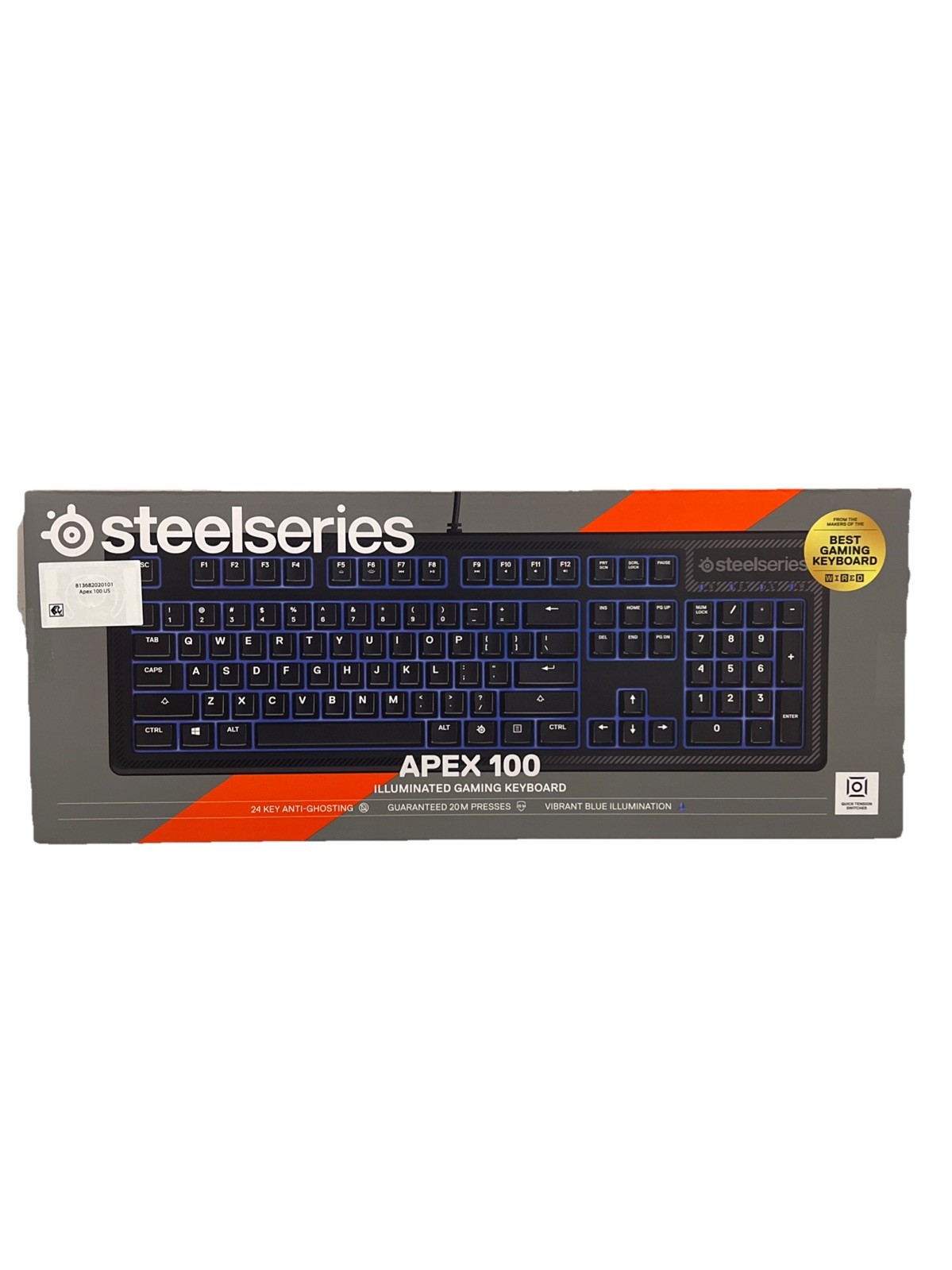 Lot Of 6 SteelSeries 64435 Apex 100 Gaming Keyboard, Blue LED Backlit