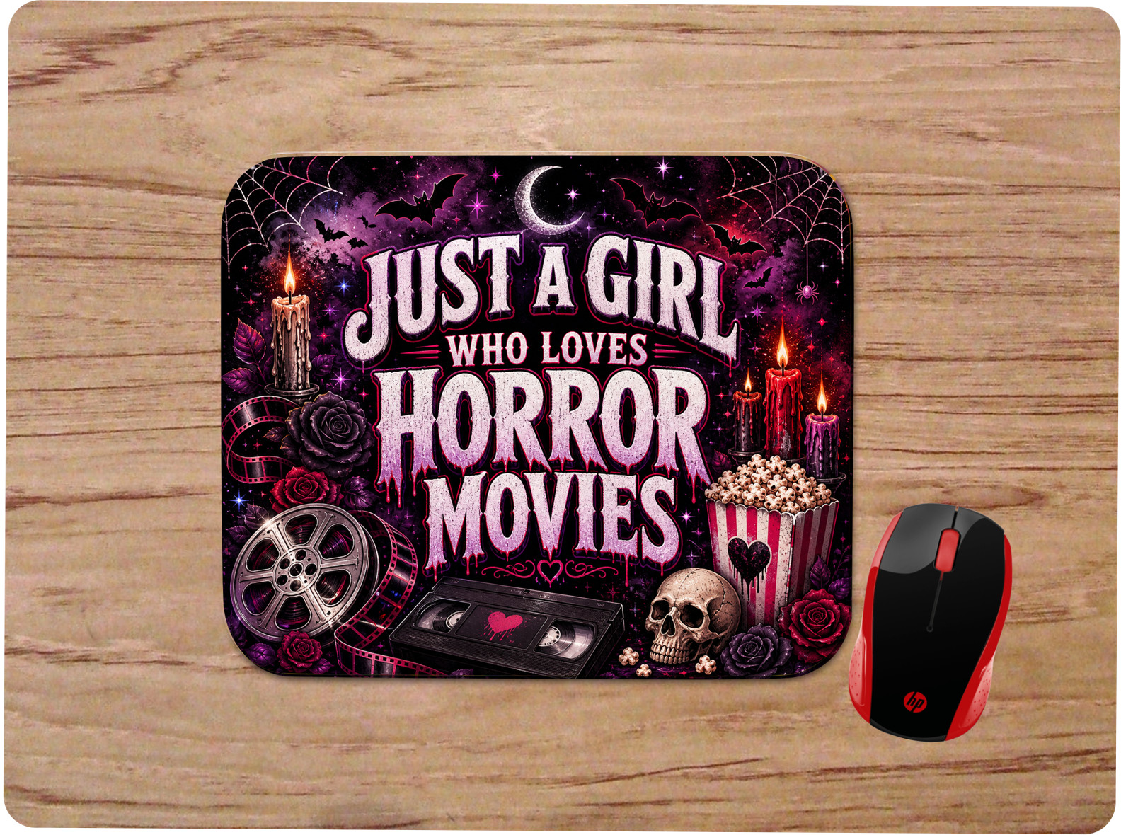 JUST A GIRL WHO LOVES HORROR MOVIES  CUSTOM DESIGN MOUSEPAD HOME OFFICE GIFT