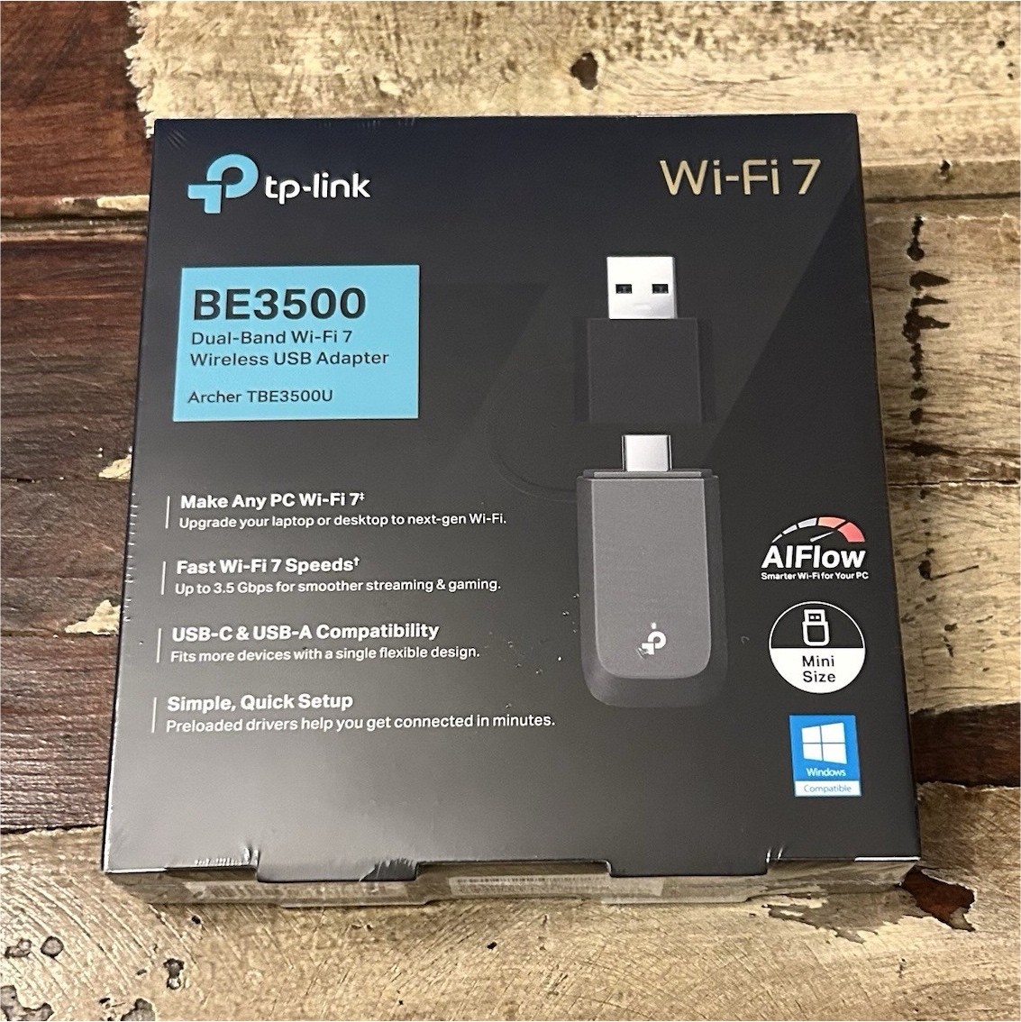 TP-LINK Archer TBE3500U Wi‑Fi 7 BE3500 Dual-Band USB 3.0 Adapter Black-Brand New