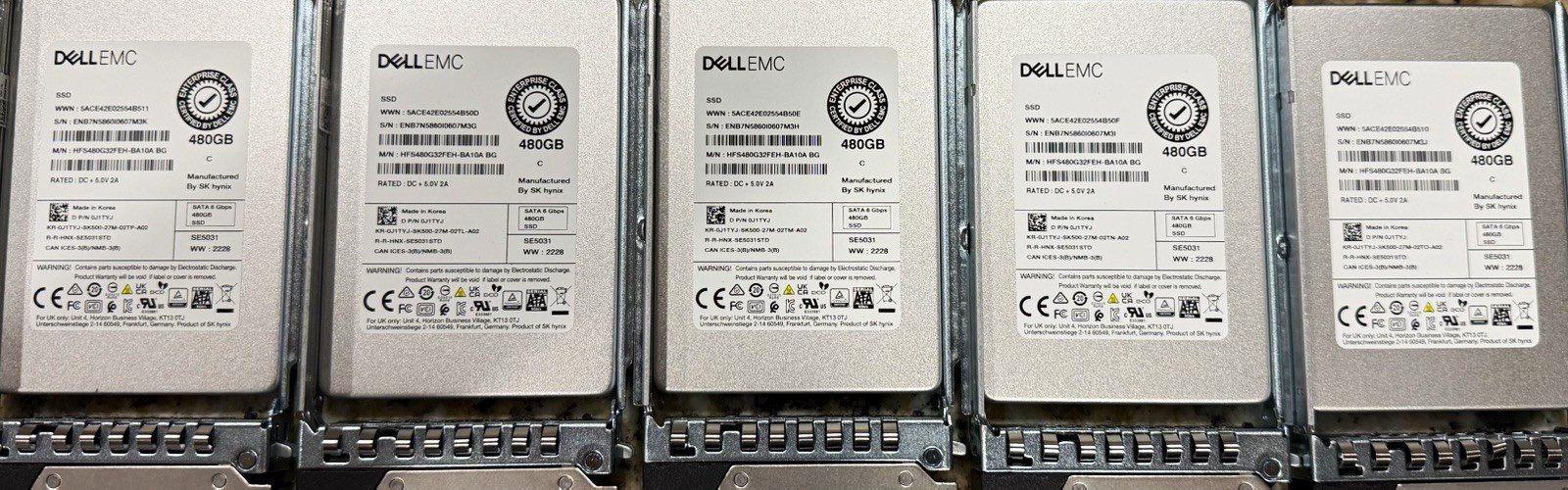 5 Dell EMC 480GB 2.5" SATA 6Gbps Internal SSD HFS480G32FEH-BA10A total of 5. 