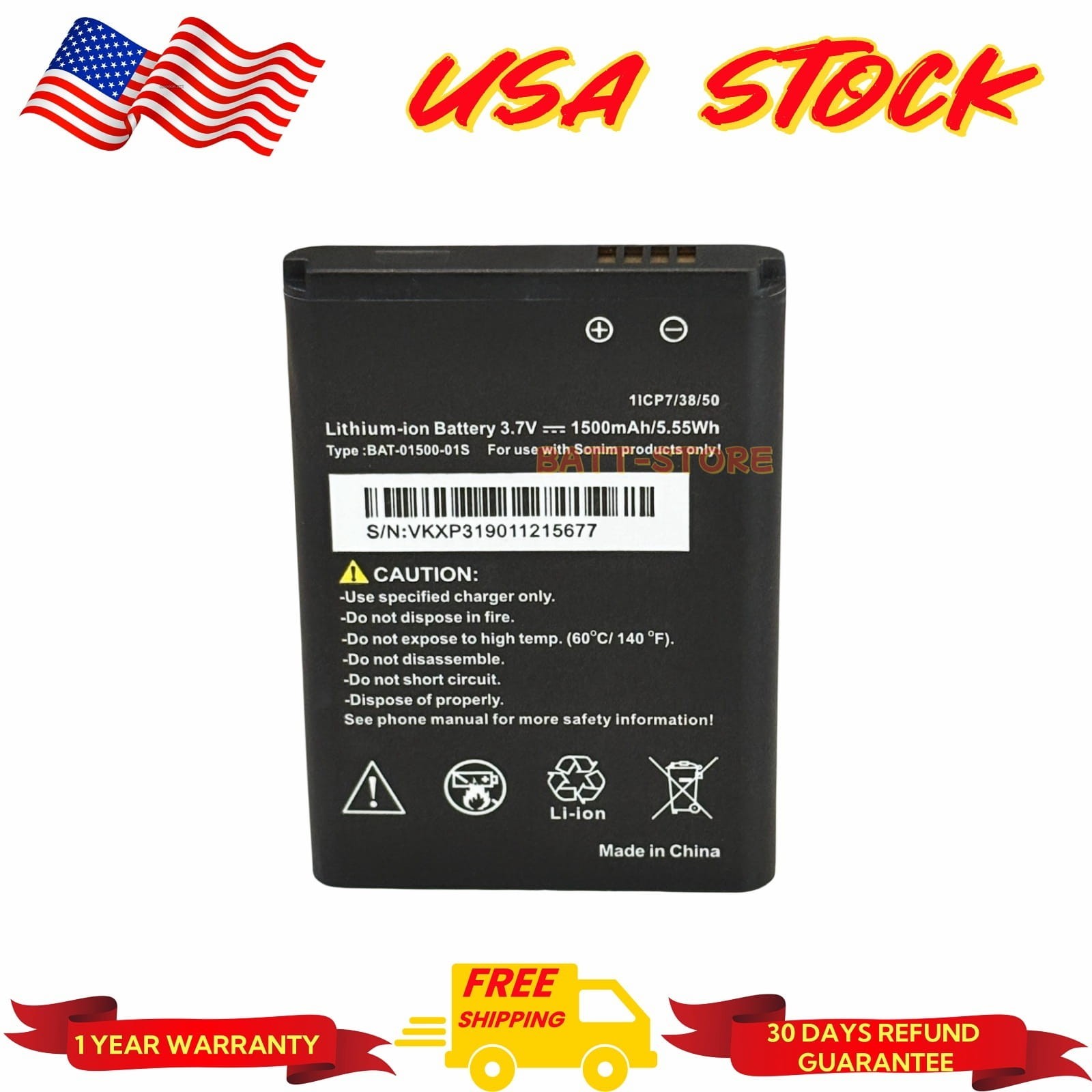 New Replacement Battery BAT-01500-01S 1500mAh For Sonim XP3 XP3800 Series