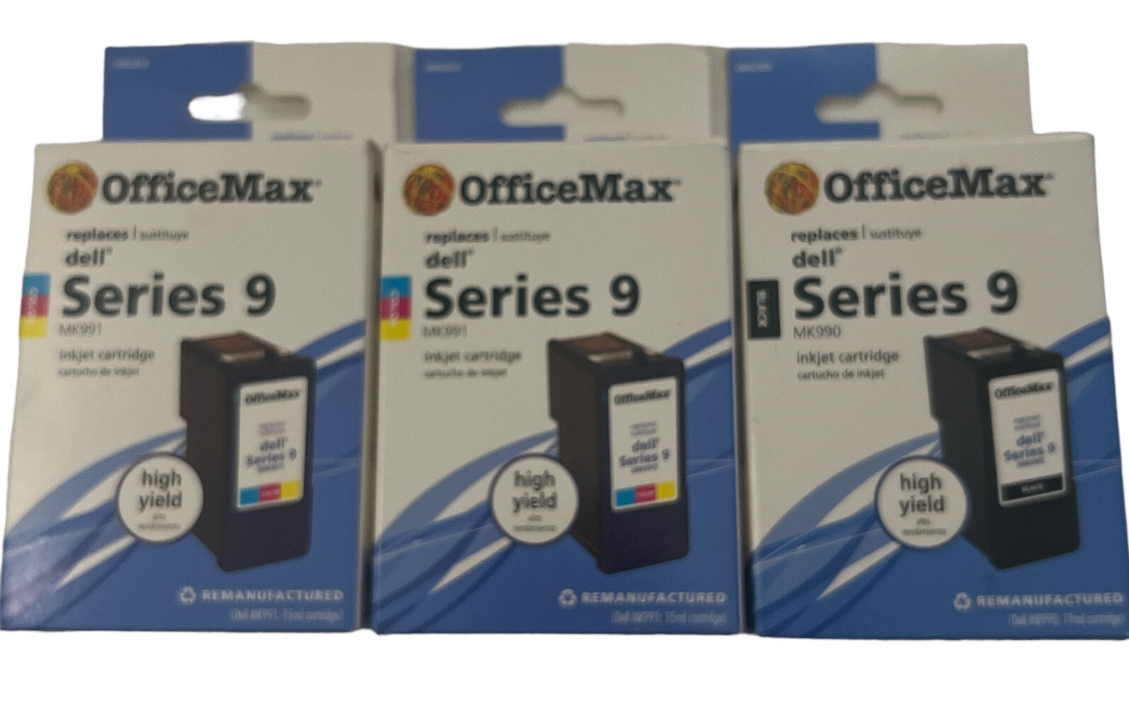 Office Depot Ink Cartridge Dell Series 9 Black & Tri-Color Lot 3