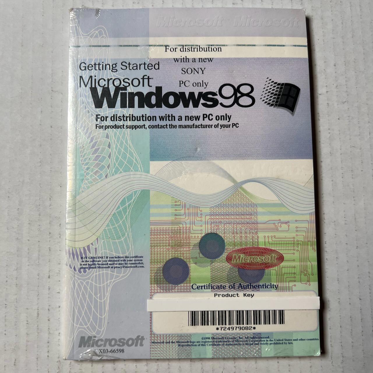 VTG Microsoft Windows 98 Setup Guide & Product Key w/ COA for Sony PC SEALED DS