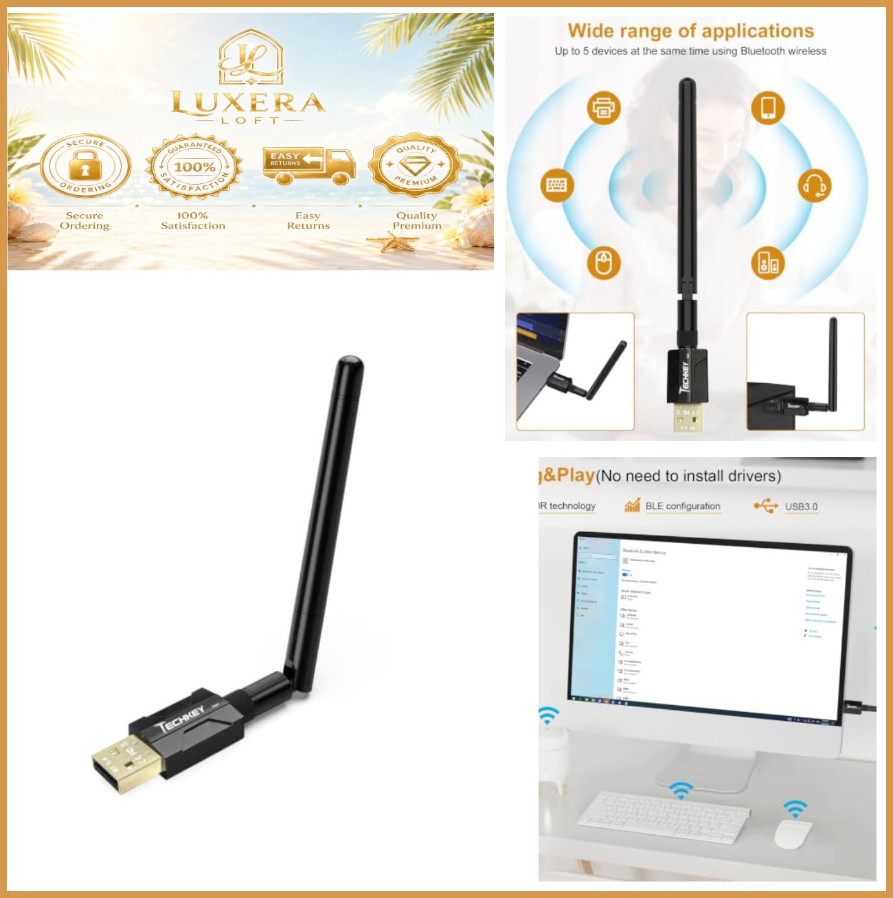 USB Bluetooth 5.4 Adapter Long Range Dongle for Desktop PC Plug Play