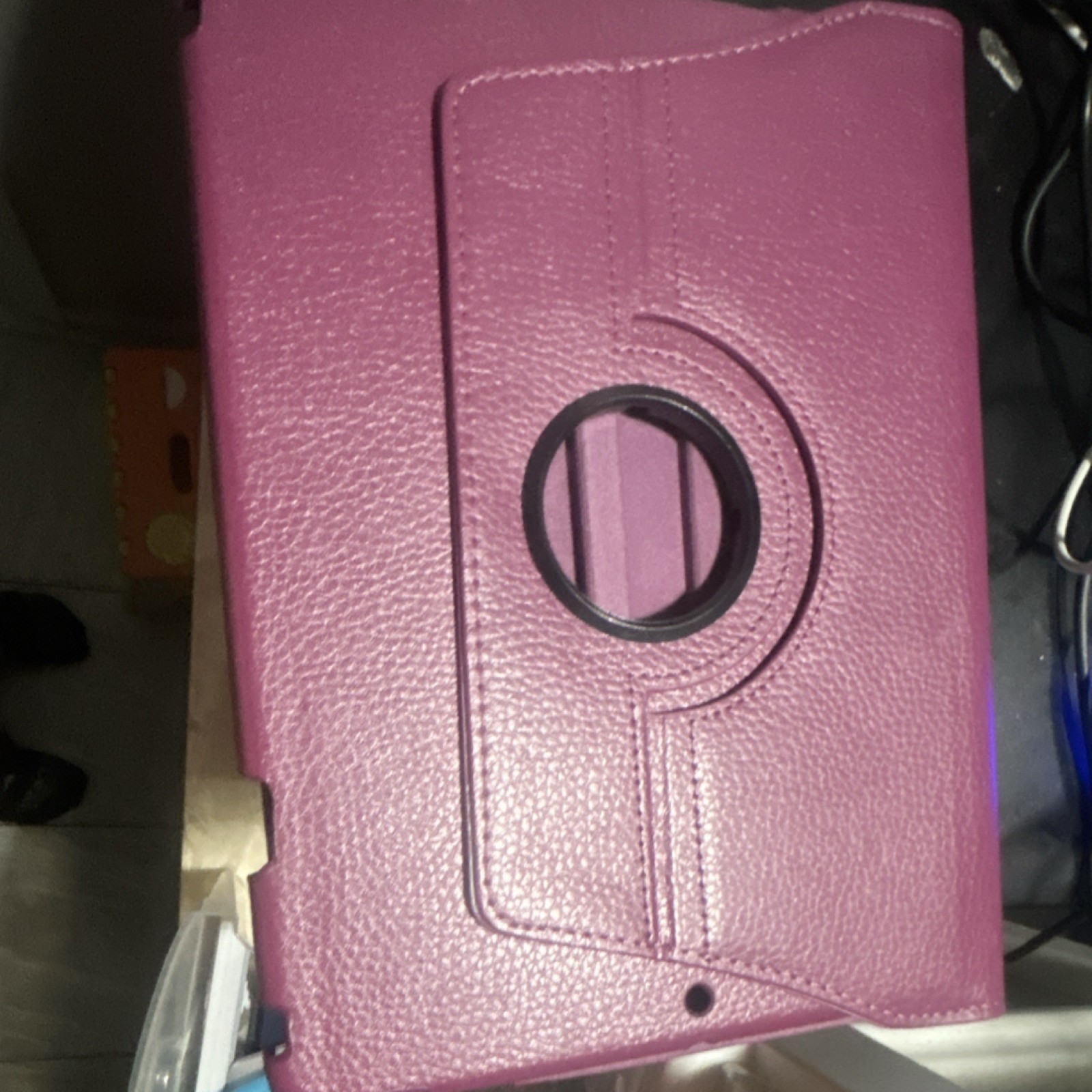 Purple Synthetic Leather Rotating Tablet Case with Integrated Stand