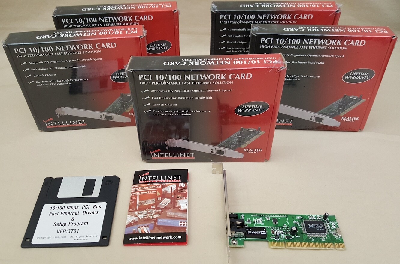 (5) PCI 10/100 Intellinet Fast Ethernet Network Cards RealTek RTL8139D RJ45 NIB