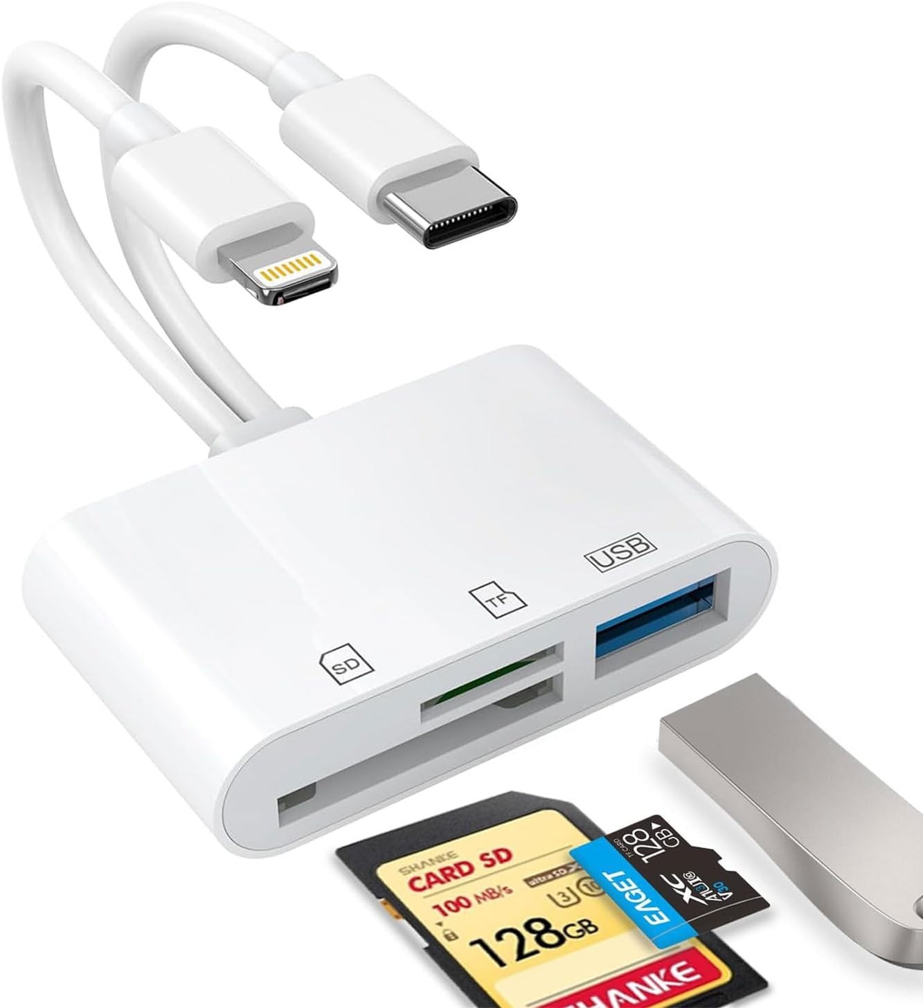 USB C SD Card Reader for iPhone, iPad, Lightning Dual Port SD Card Adapter, Memo
