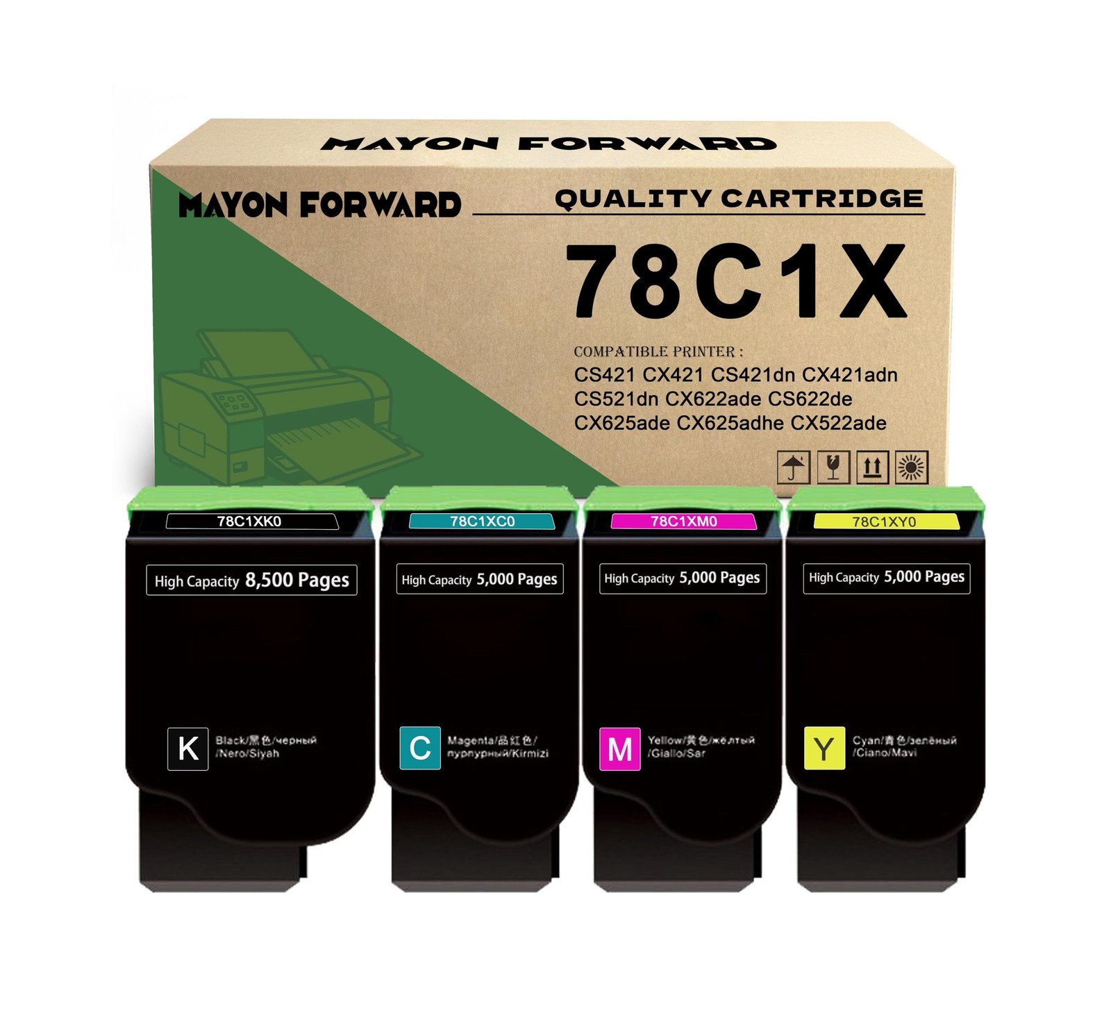 CS421H CX522 High Yield Toner Cartridges Replacement for Lex mark 78C1XK0 78C...