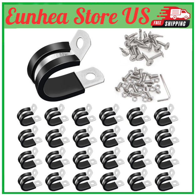 50PCS 1/2 Inch Cable Clamps 304 Stainless Steel Rubber Cushion Insulated Wire Cl