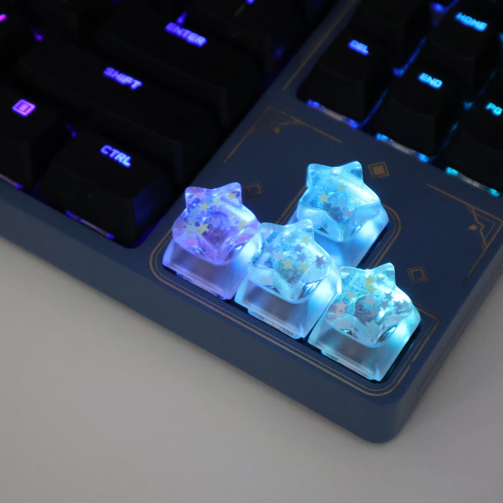 Star Keycaps Colorful Cute Transparent WASD Arrow Esc Backlit Caps 4 PCS