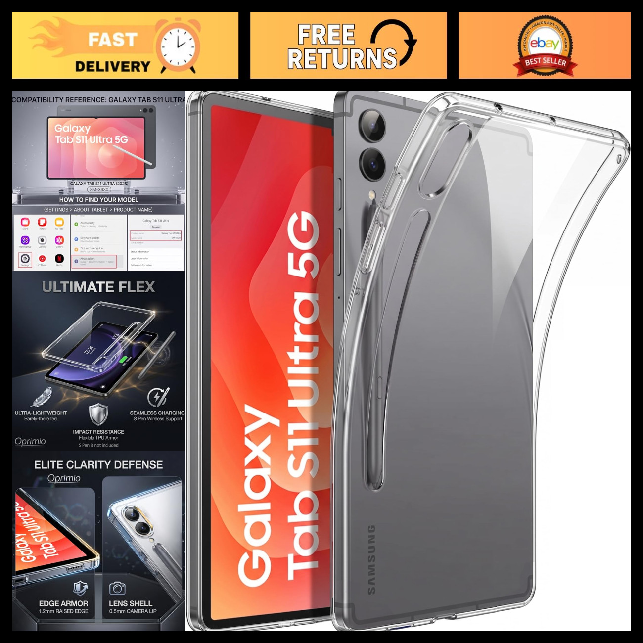 Transparent Lightweight Crystal Clear Case for 14.6" Samsung Galaxy Tab S11 Ultr