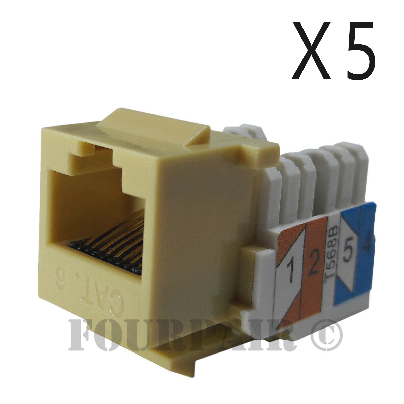 5x Pack Lot CAT6 Network RJ45 Port 110 Punch Down Keystone Snap-In Jack Ivory