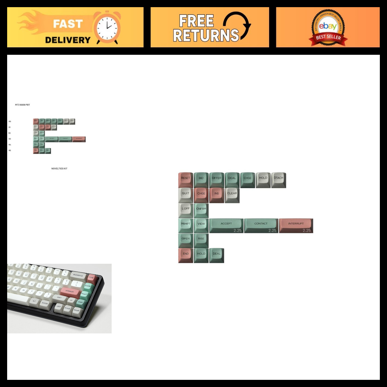PBT Hi-Profile Keycap Set for Mechanical Keyboards, Cherry MX Compatible, 9009 D