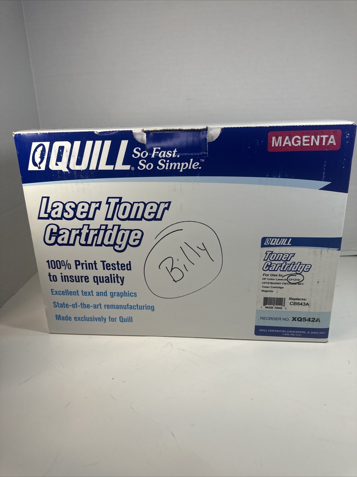 Quill Magenta Toner Cartridge Fits HP Color Laserjet CP1215 Replaces CB543A