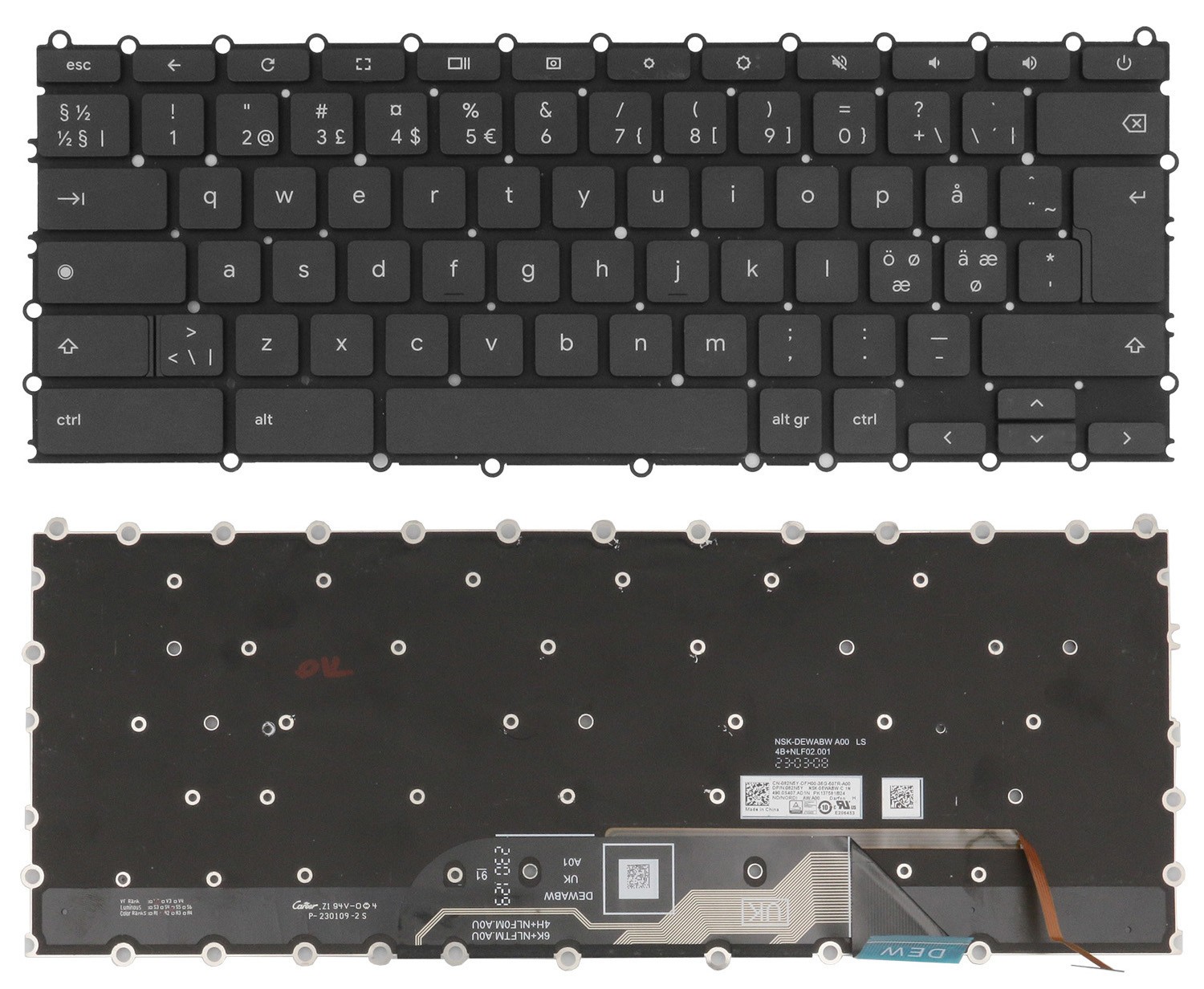 Original NORDIC Keyboard with Backlight for DELL Latitude 3445 Chromebook