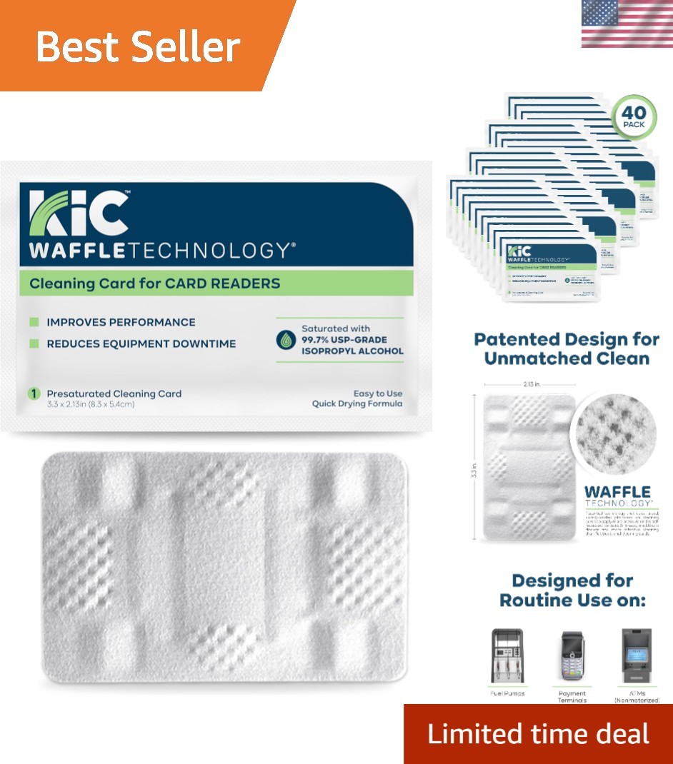 40 Presaturated Cleaning Cards for Card Reader Machines - Quick Drying Solution