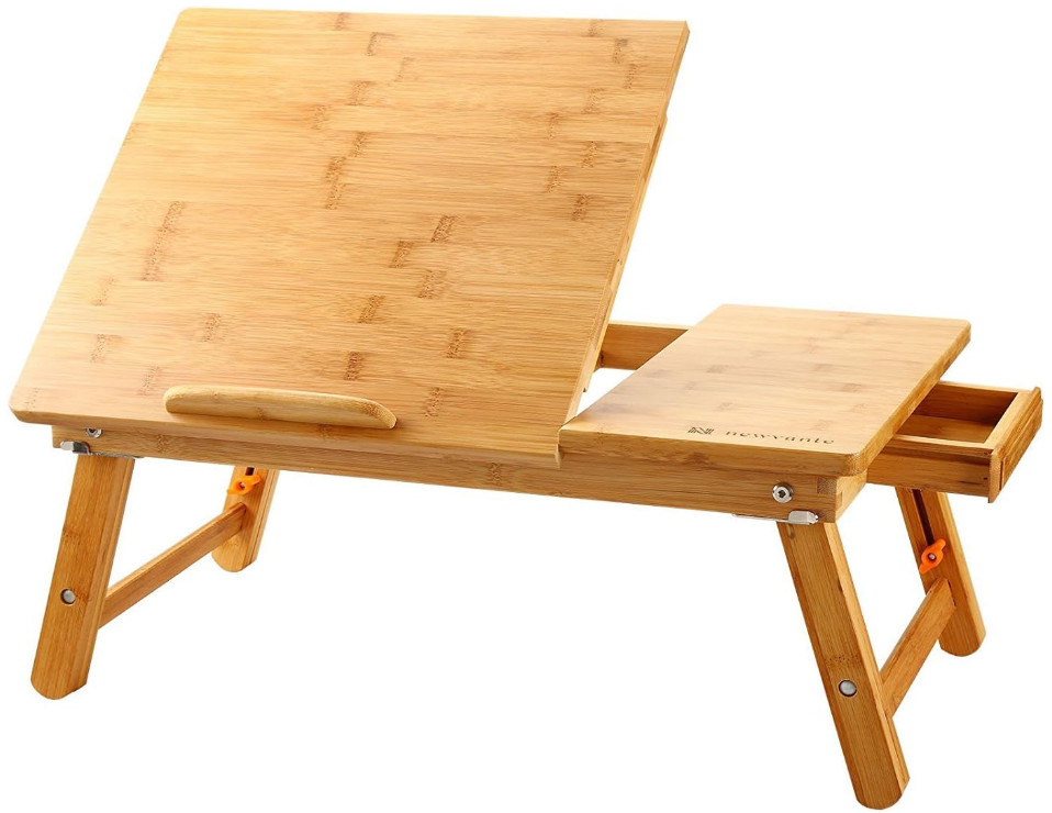 Mesa Plegable de Bambú 21,6" para Portátil, Inclinable con Cajón Ajustable,Nuevo