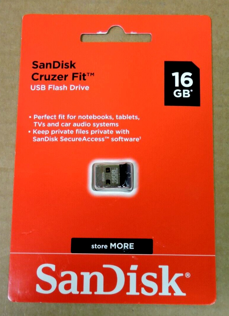 NEW SEALED SanDisk Cruzer Fit 16GB USB 2.0 Flash Drive Memory Stick Photo Music