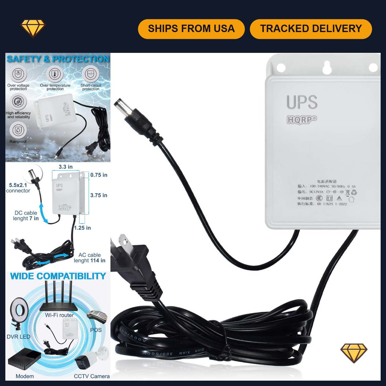 Mini UPS Battery Backup 12V 2A 5400mAh for WiFi Router, Modem, CCTV, DVR, LED Li