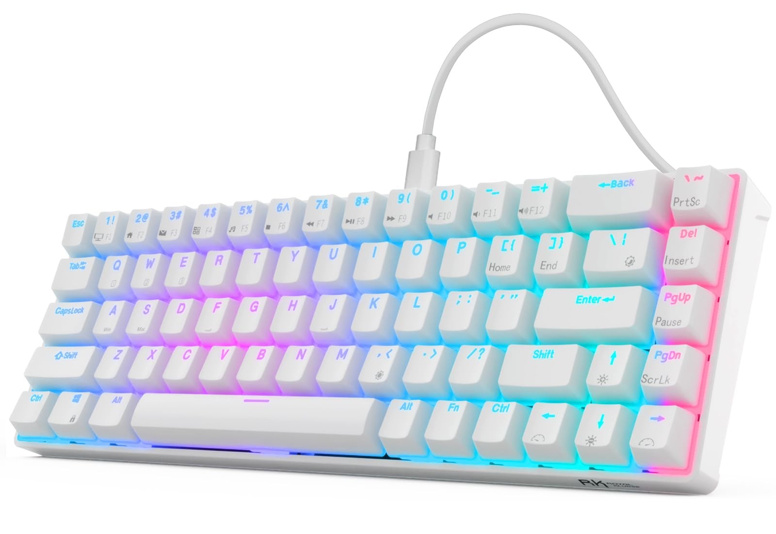 65% Mechanical Keyboard, RGB Backlit, Hot Swappable, Red Switch, 68 Keys, White