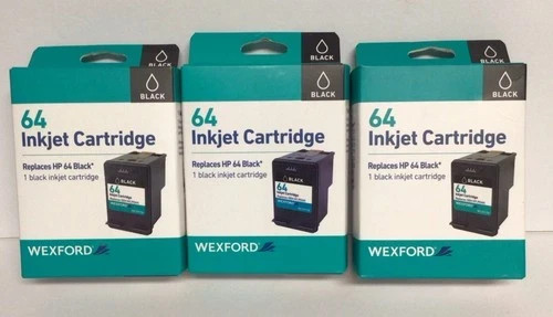 3 x New WEXFORD Inkjet Cartridge Replaces HP 64, Black Ink Cartridges Sealed