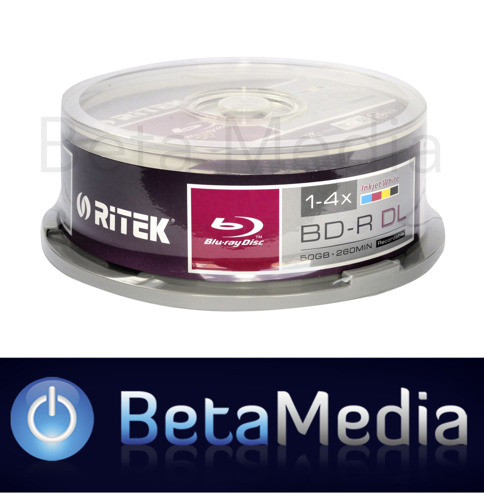 25 x Ritek Blu-ray BD-R 4x 50GB inkjet printable - High Capacity Blu ray Discs