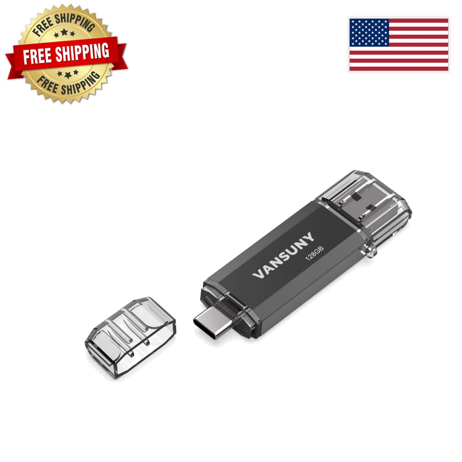 Versatile 128GB USB C + USB 3.0 Flash Drive for Laptops, Tablets, & Smartphones