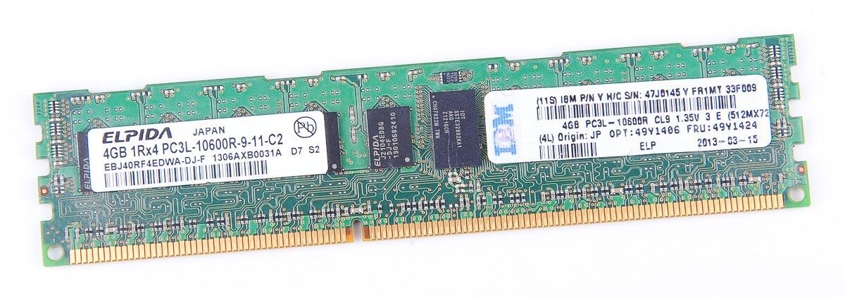 IBM 4GB 1Rx4 PC3L-10600R DDR3 Registered Server-Ram Module Reg ECC - 49Y1424