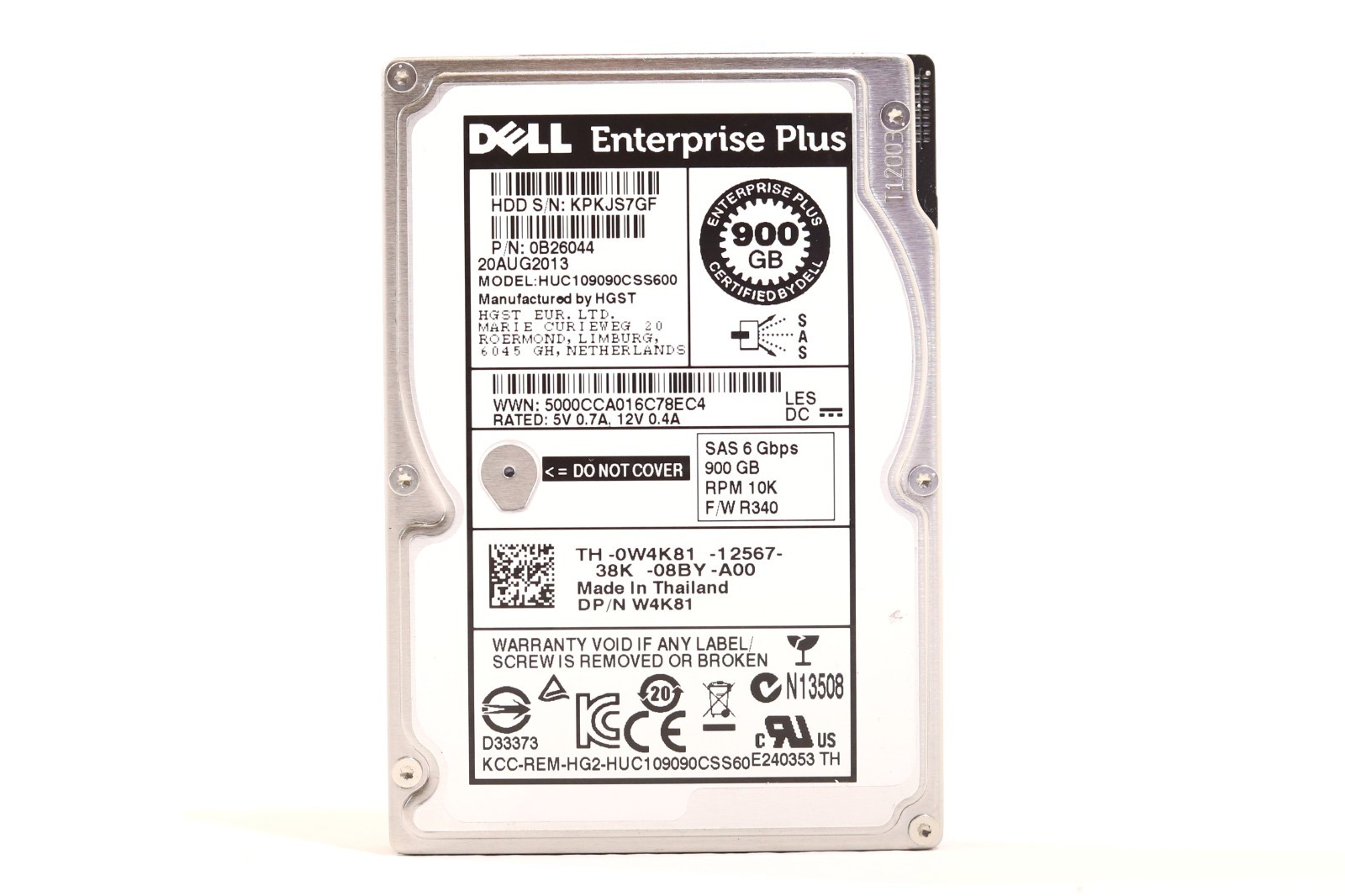Dell HUC109090CSS600 900GB 2.5" 6Gb/s 10K RPM SAS Drive Dell P/N: 0W4K81 Tested