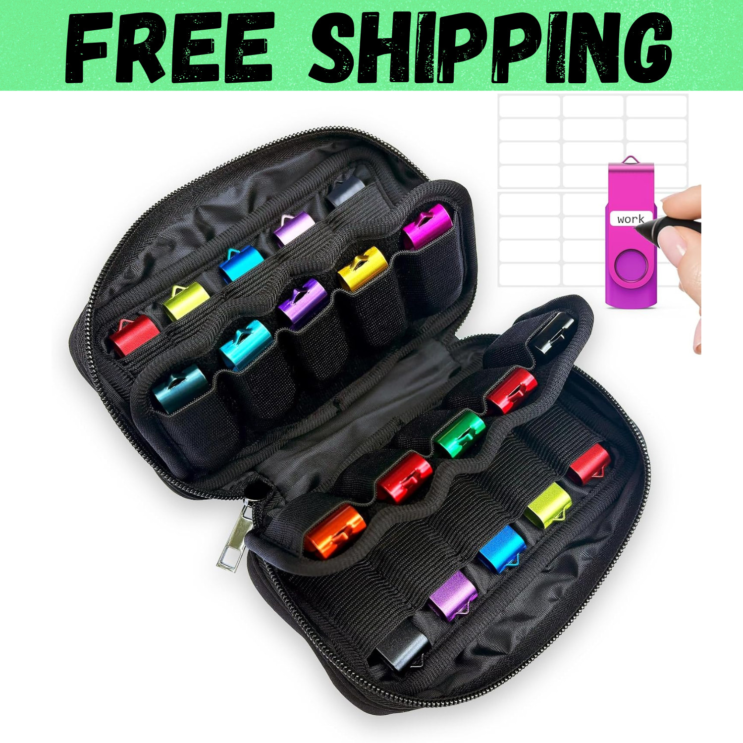 USB Flash Drive Storage Case 20 Slots Electronic Organizer Black Carrying Case