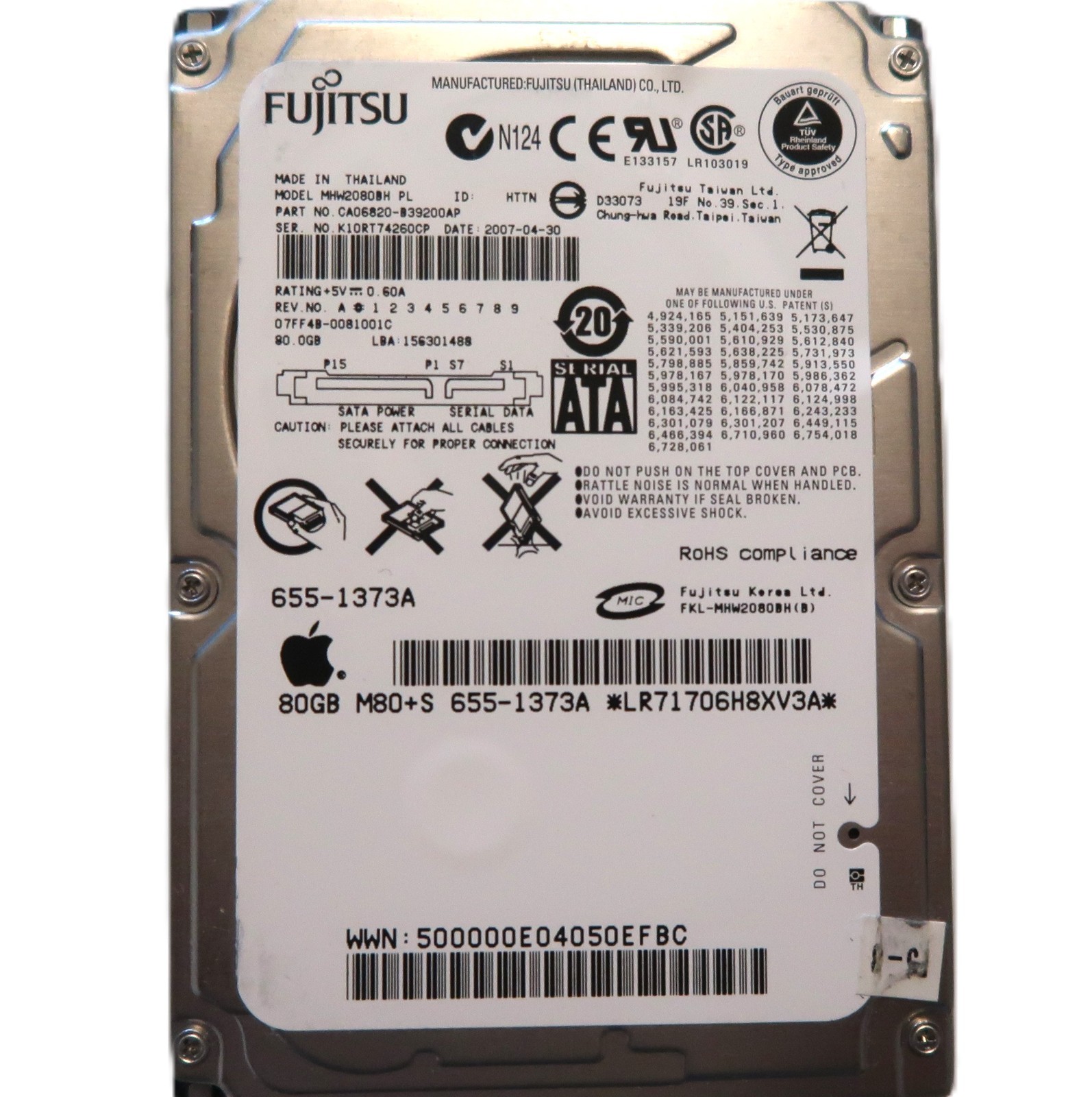 Fujitsu MHW2080BH PL CA06820-B39200AP 07FF4B-0081001C 655-1373A 2.5" 80gb Sata
