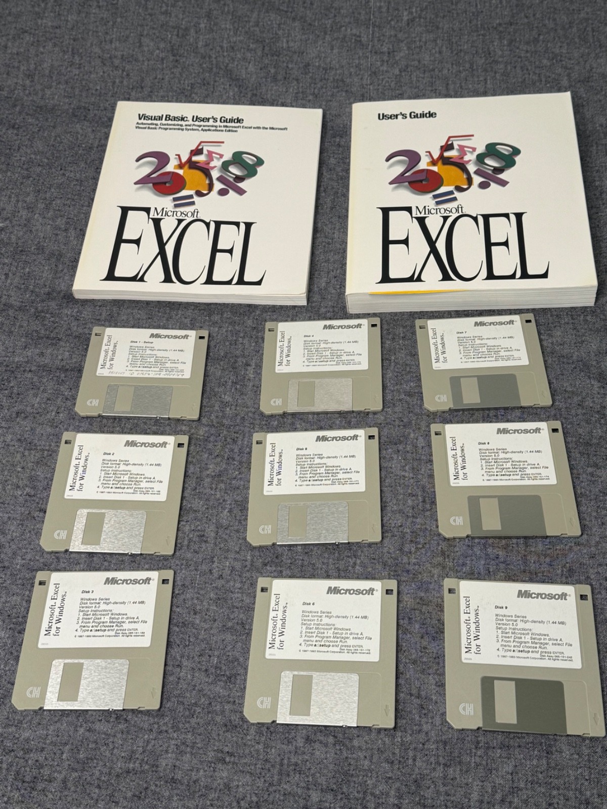 Microsoft Excel 5.0 for Windows Complete 9-Disk Set TESTED w/ User Guide & VBA