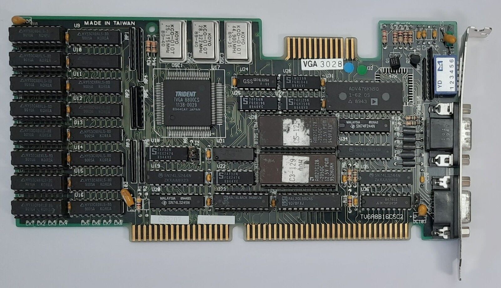 Trident TVGA8816CSC2 ISA Graphics Card (TVGA8800CS, 512KB, VGA, EGA, Retro, 1989)