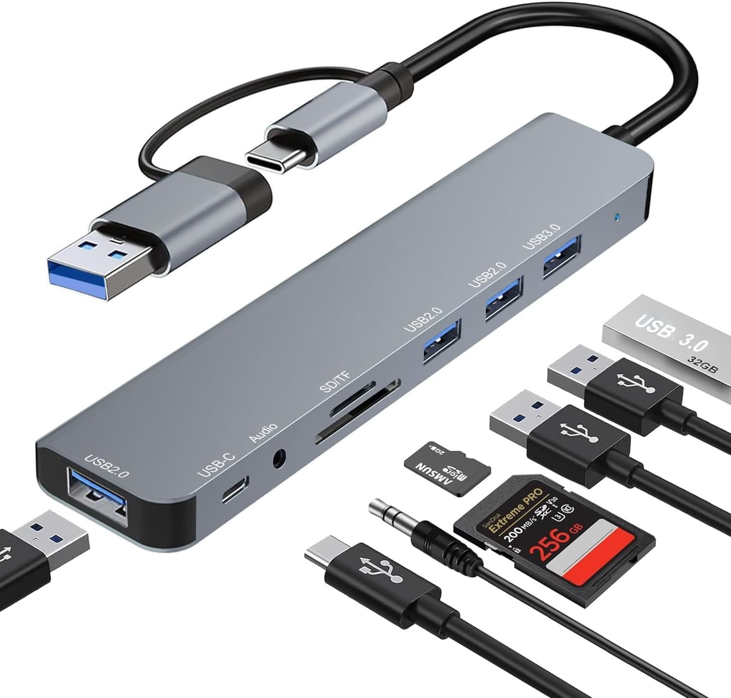 USB C Hub, USB Hub 3.0, Upgrade 7 In 2 USB Splitter With 1xUSB 3.0, 4xUSB2.0