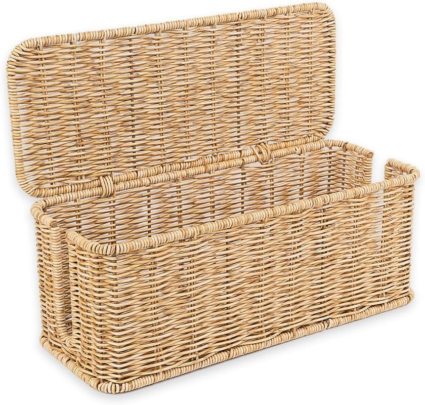 Cable Management Box, Handmade Rattan Cable Organizer with 2 Open Slots, Cord Hi