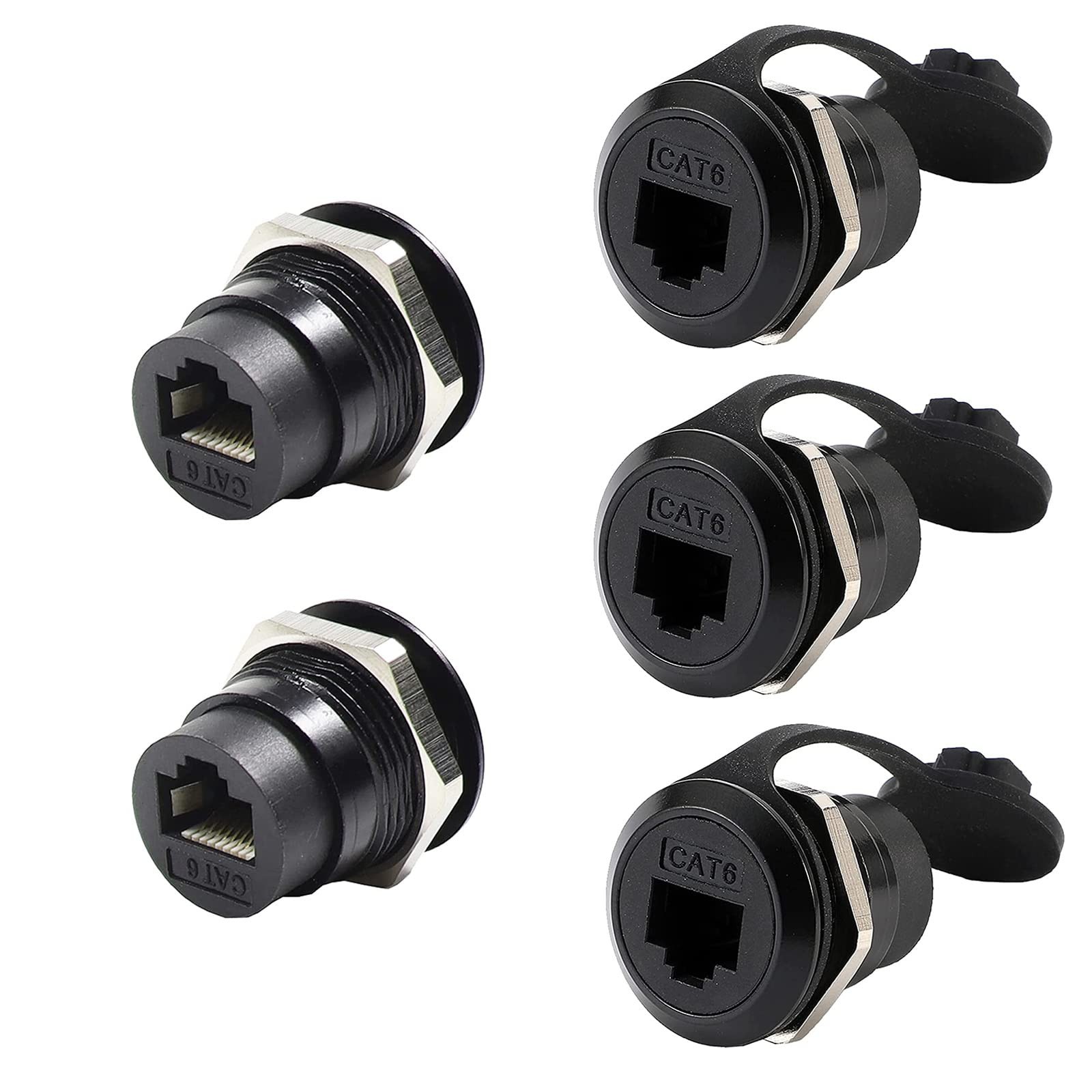 5 PCS CAT6 RJ45 Bulkhead Coupler Female To Female Zinc Alloy Waterproof Cap