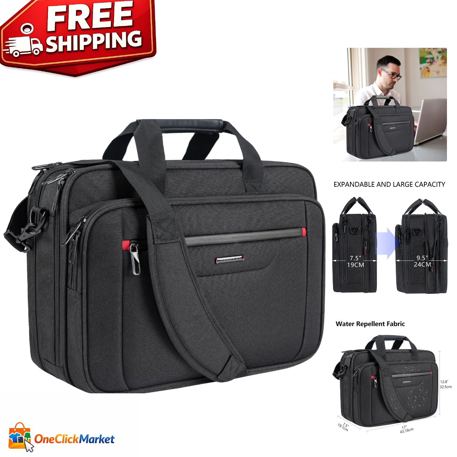 17.3" Expandable Water-Resistant Laptop Briefcase for Stylish Business Travel