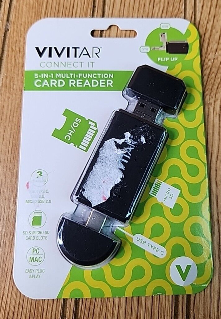 BRAND NEW Vivitar Connect It 5 in 1 Multi Function Card Reader OTG USB USB-C