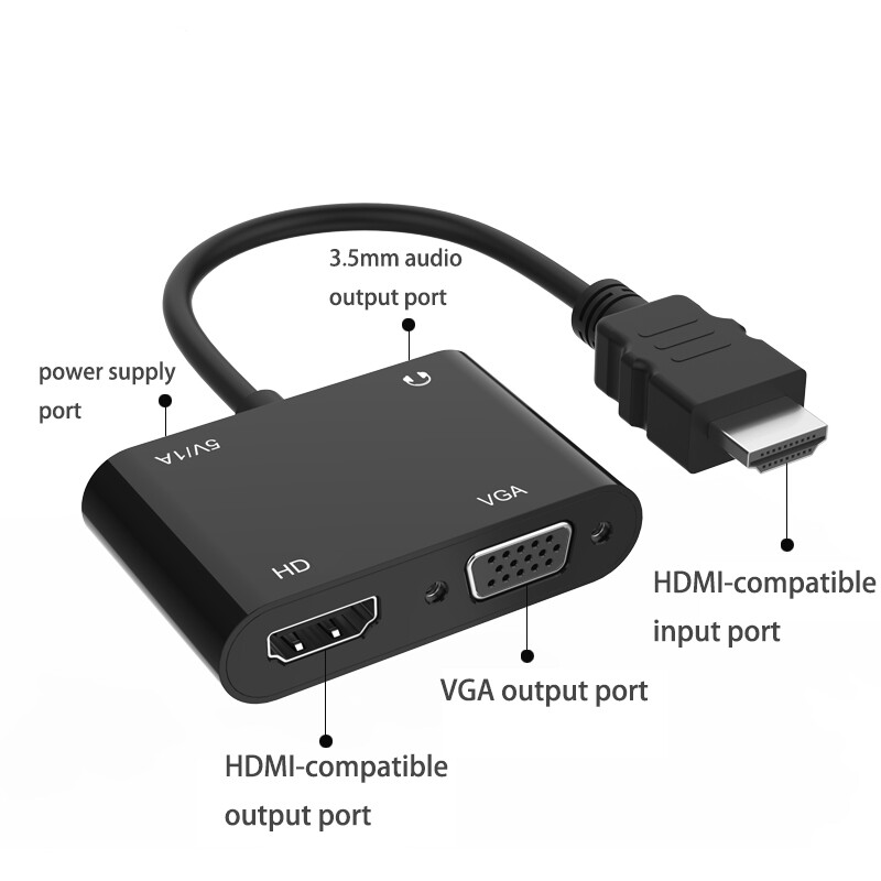 HDMI To HDMI + VGA Splitter 3.5mm Audio Video Converter Adapter For PC TV Laptop