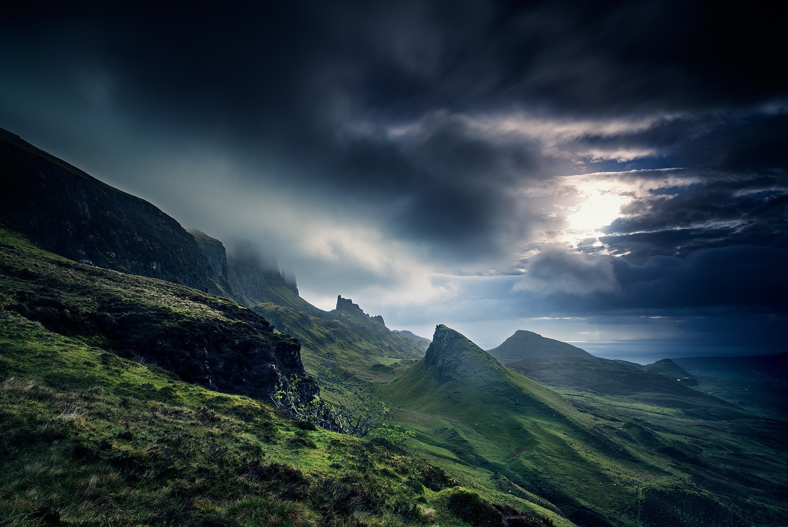 Landscape scotland clouds hills sea green grass nature Custom Gaming Mat Desk
