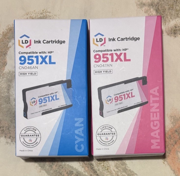2 LD Ink Cartridges 951XL Magenta/Cyan Compatible with HP 951XL CN047AN  CN046AN