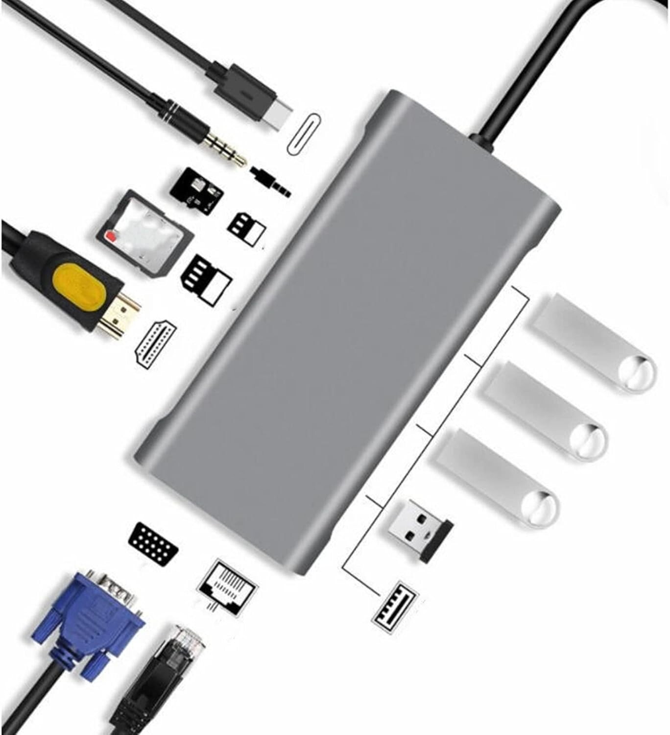 11 in 1 Expand Adapter,Multiport USB C Hub HD Fast Charging Multimedia Interface