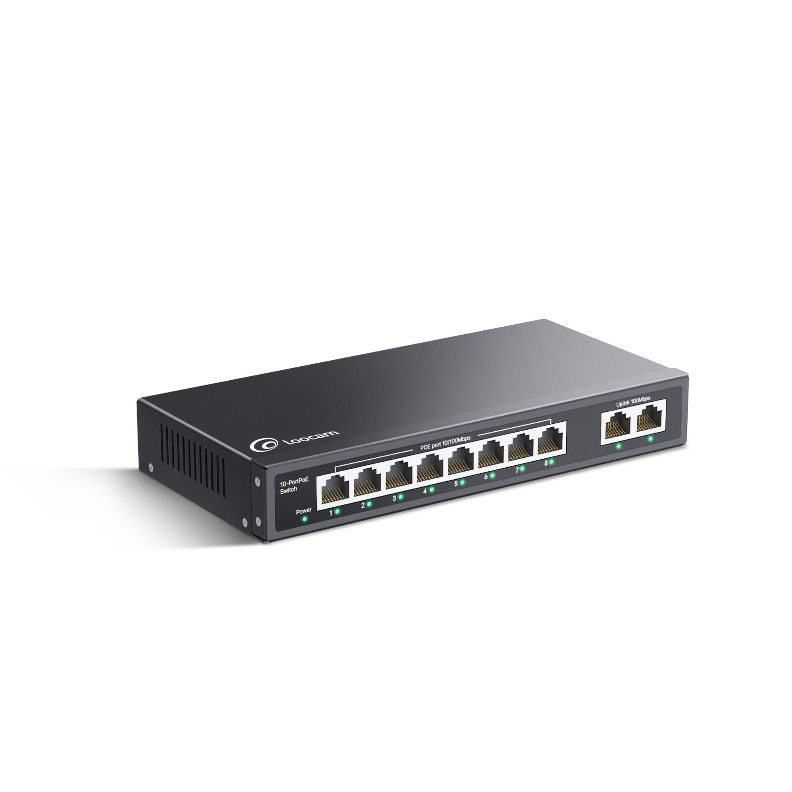 Loocam 8 Port 100mbps Unmanaged PoE Switch 96W 2 Uplink 802.3af/at Plug & Play