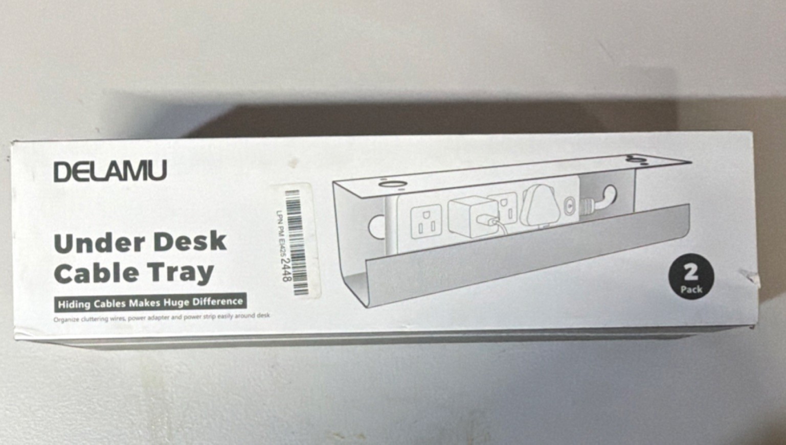 DELAMU Adjustable Reusable Cable Tray 2 Pack White Plastic Under Desk Organizer