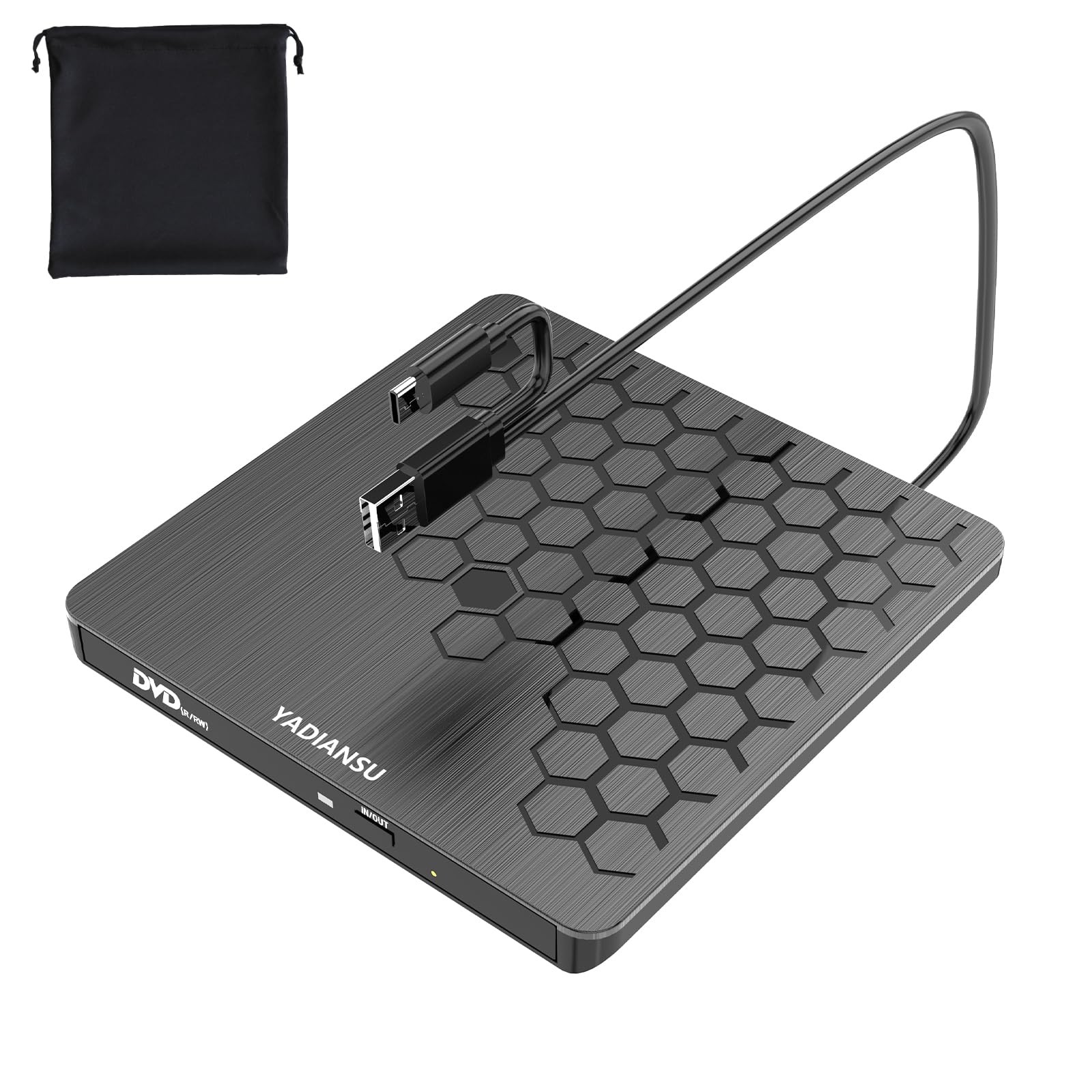 External CD DVD Drive, 0.5″ Ultra Slim USB 3.0 Type-C Player, Black