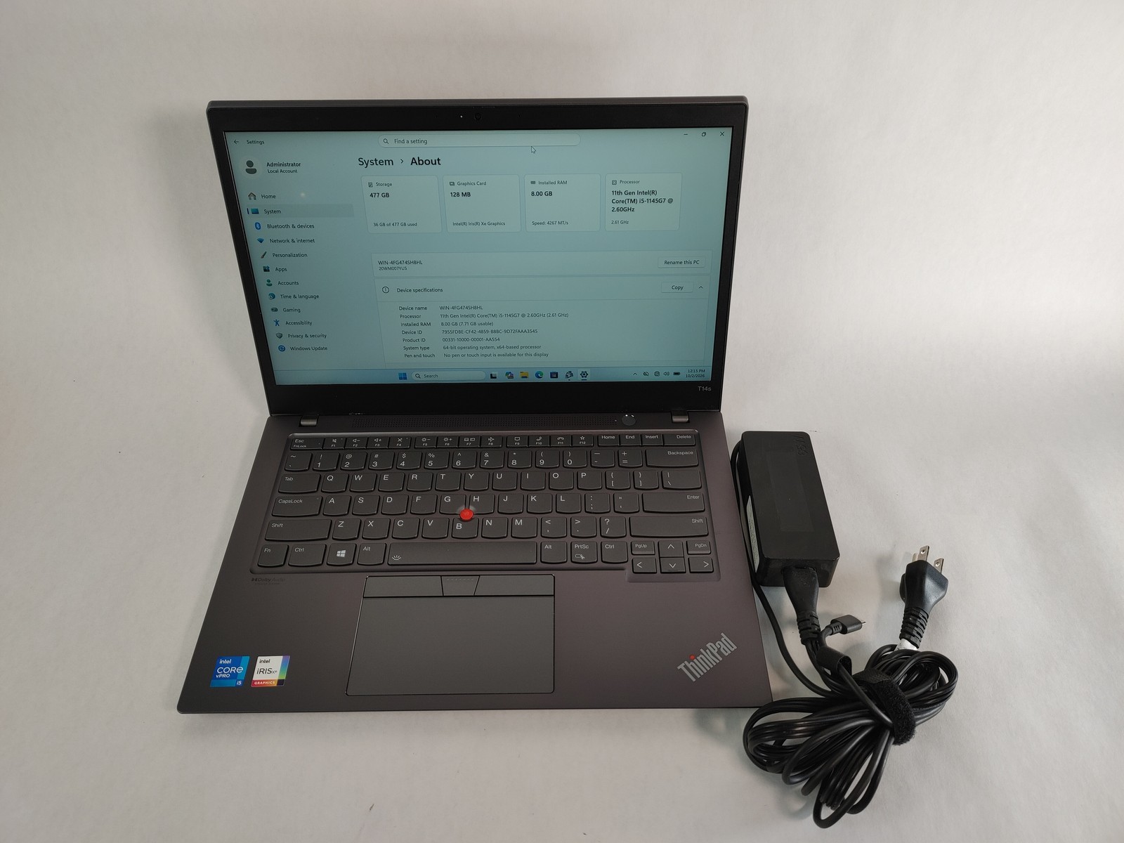 Lenovo ThinkPad T14s Gen 2 Core i5-1145G7 2.60 GHz 8 GB LPDDR4 512 GB NVMe