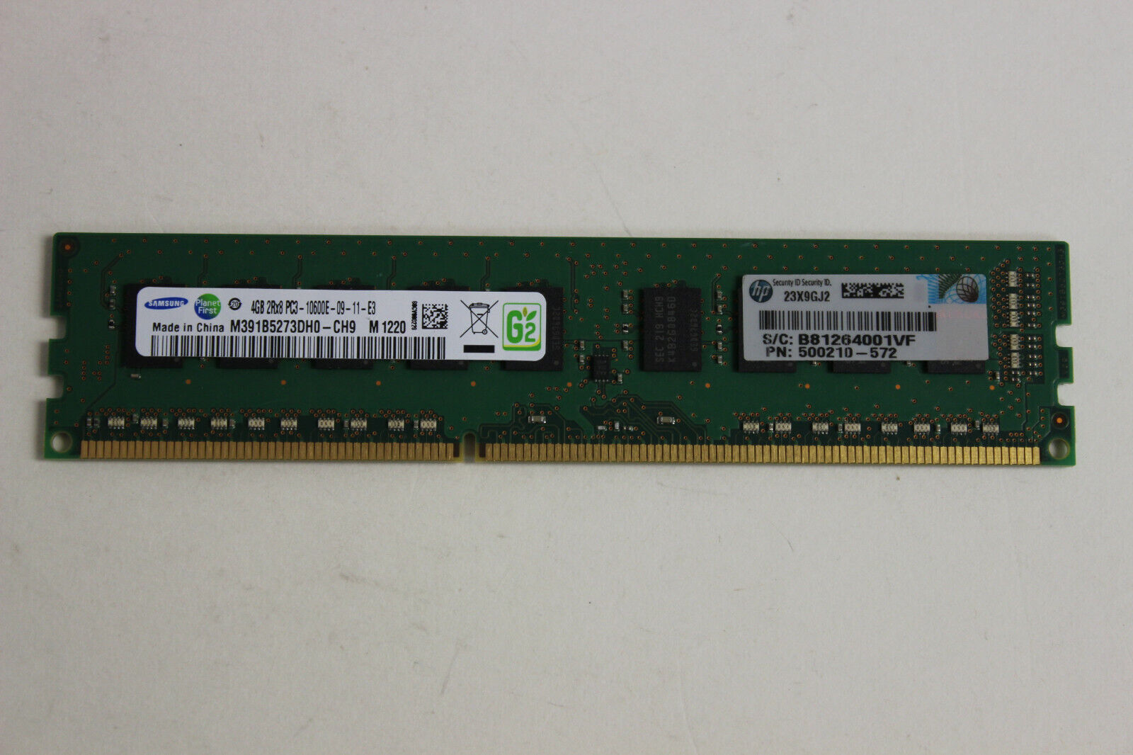 HP 500210-572 4GB MEMORY DIMM 2RX8 PC3-10600E SAMSUNG M391B5273DHO-CH9