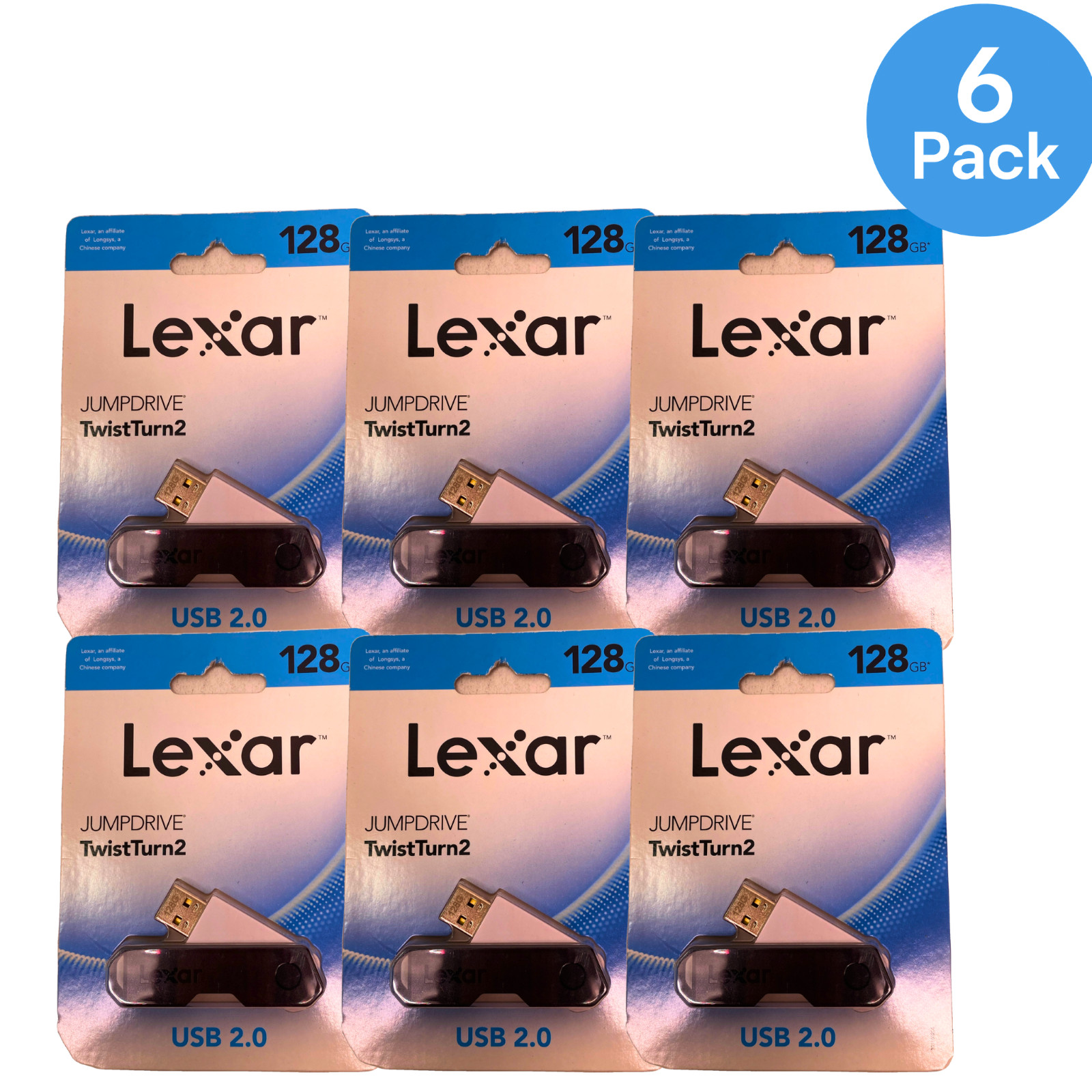 Lexar JumpDrive TwistTurn2 128GB USB 2.0 Flash Drive 6 Pack New