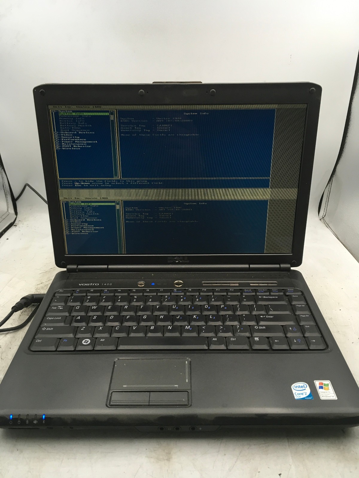 DELL VOSTRO 1400 - BOOTS TO BIOS/BAD LCD - INTEL CORE 2 DUO - NO RAM - READ - BB