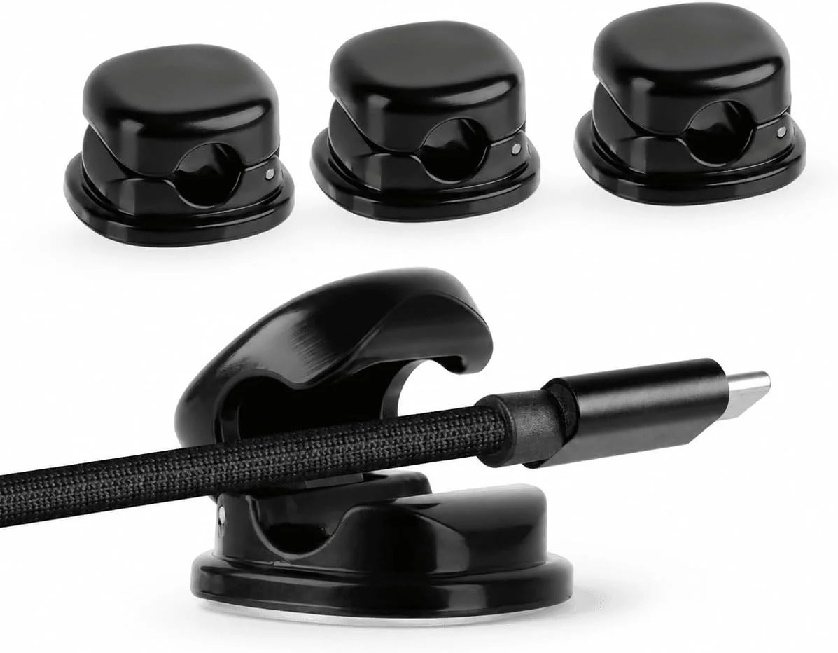 7mm Spring Cable Holder Clips, 3 Pack Desk Cord Organizer, Black